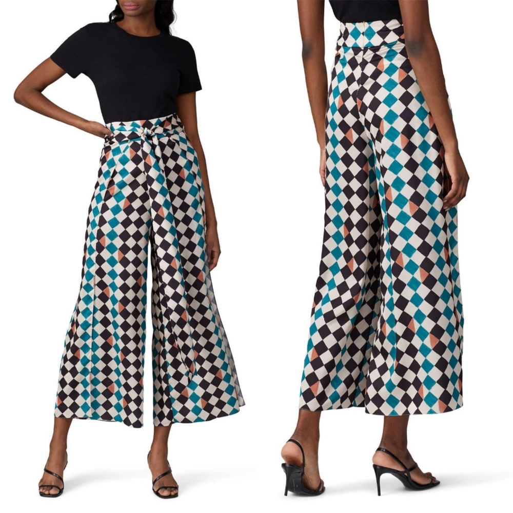 🩹 PatBO Check Print Tie Waisted Pants, Sz 4